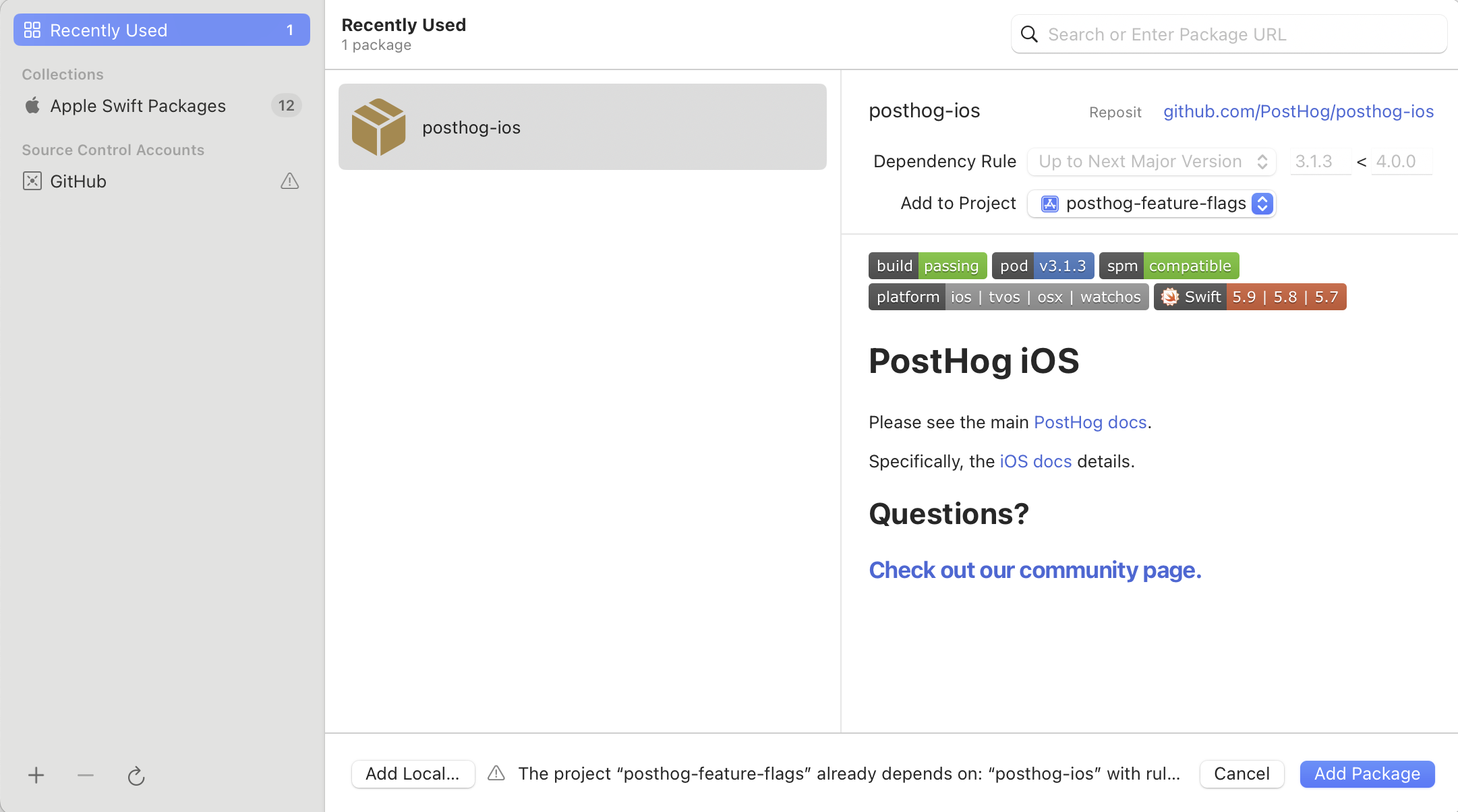 Add PostHog from Swift Package Manager